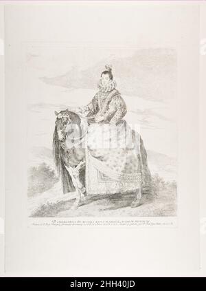 Margarete von Österreich zu Pferd, nach Velázquez 1778 Goya (Francisco de Goya y Lucientes) Spanisch. Margarete von Österreich zu Pferd, nach Velázquez 333839 Stockfoto