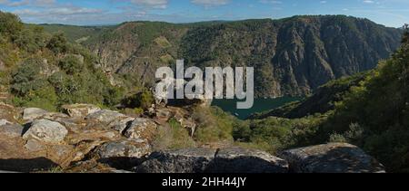 Blick auf den Canyon del Sil von Miradoiro als Fontinas in Parada de Sil in Galicien, Spanien, Europa Stockfoto