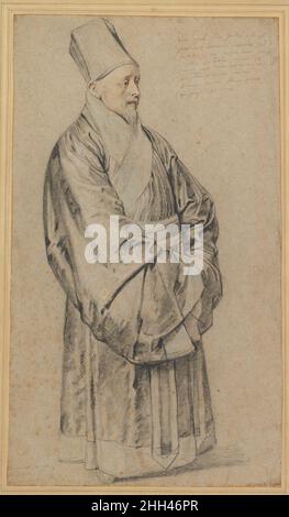 Porträt von Nicolas Trigault in chinesischem Kostüm 1617 Peter Paul Rubens Flämisch Diese großartige Kostümstudie ist auch ein berührendes Porträt von Nicolas Trigault, einem flämischen Jesuitenmissionar in China. Rubens, der enge Beziehungen zum Jesuitenkolleg von Antwerpen hatte, machte die Verlosung, als Trigault die Stadt besuchte, um Geld zu sammeln und neue Missionare zu rekrutieren. Das Kostüm kombiniert eine koreanische Mütze mit dem Gewand eines chinesischen Gelehrten und vermittelt so den Wunsch der Jesuit, sich in die chinesische Kultur einzugliedern und gleichzeitig eine gewisse Distanz zu ihr zu bewahren. Rubens hat den Schnitt wunderschön eingefangen, Stockfoto