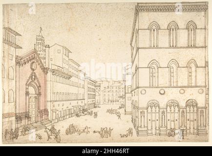Blick auf Florenz: Oder San Michele, in Richtung Piazza della Signoria (Via dei Calzaiuoli) 18th Jahrhundert Anonym, Italienisch, erste Hälfte des 18th. Jahrhunderts Italienisch. Blick auf Florenz: Oder San Michele, Richtung Piazza della Signoria (Via dei Calzaiuoli) 340510 Stockfoto