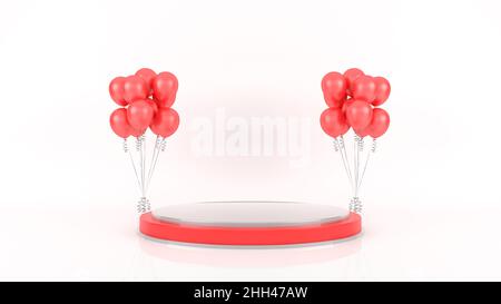 Happy Valentinstag Podium Display Dekoration mit Luftballons, 3D Rendering Stockfoto