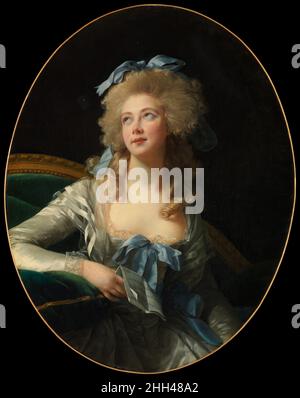 Madame Grand (Noël Catherine Vorlée, 1761–1835) 1783 Elisabeth Louise Vigée Le Brun Französisch Dies ist eines der faszinierendsten Werke von Vigée Le Brun, der bedeutendsten Künstlerin ihrer Zeit. Die Schirmherrschaft von Marie Antoinette unterstützte Vigée Le Brun 1783 bei der Aufnahme in die Académie Royale, da eine von nur vier Frauen zugelassen war. Sie schickte drei Historienbilder (ein außergewöhnliches Genre für eine Künstlerin) und mindestens zehn Porträts (darunter dieses) an den Salon dieses Jahres, der ihr öffentliches Debüt darstellte. Madame Grand wurde als Tochter einer französischen Kolonialfamilie in der Nähe von Pondicherry, Indien, geboren Stockfoto