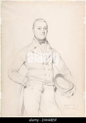 Admiral Sir Fleetwood Broughton Reynolds Pellew 1817 Jean Auguste Dominique Ingres Französisch der Sohn eines angesehenen Offiziers der britischen Royal Navy, Fleetwood Pellew (1789–1861), machte auch seine Karriere auf See ab dem zarten Alter von neun Jahren. Ingres zeichnete dieses Porträt von Fleetwood sowie einer seiner Frau Harriet (Privatsammlung), während die beiden wahrscheinlich auf Hochzeitsreise in Rom waren. Sie gehörten zu den Scharen britischer Touristen, die nach der Niederlage Napoleons nach Italien zurückkehrten, von denen mehr als zwanzig für Ingres saßen, der seinen Lebensunterhalt von solchen Kommissionen bestritten hatte. Der junge Marineoffizier erscheint irgendwo Stockfoto