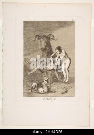 Pllate 60 aus 'Los Caprichos': Trials (Ensayos.) 1799 Goya (Francisco de Goya y Lucientes) Spanisch. Pllate 60 aus 'Los Caprichos': Trials (Ensayos.). Goya (Francisco de Goya y Lucientes) (Spanisch, Fuendetodos 1746–1828 Bordeaux). 1799. Radierung, Aquatinta, Burin. Ausdrucke Stockfoto
