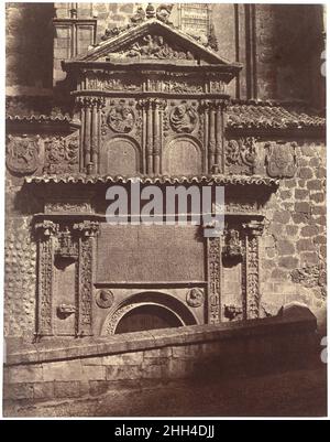 Portal des Klosters Sancti Spiritu, Salamanca 1853 Charles Clifford Britisch auf der Suche nach Themen von historischem Interesse reiste Charles Clifford durch Spanien. Hier, durch die alten Straßen Salamancas eingeschränkt und gezwungen, eine Komposition ohne Tiefe zu schaffen, gelang es ihm dennoch, den Moment zu wählen, an dem die Morgensonne das Detail dieses kunstvoll geschnitzten Tores des bedeutenden Bildhauers Berruguete herausgriff. Portal des Klosters Sancti Spiritu, Salamanca 267097 Stockfoto