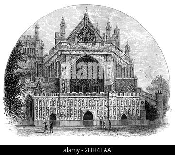 Schwarz-Weiß-Illustration; Westfront der Kathedrale von Exeter, Devon, um 1880 Stockfoto