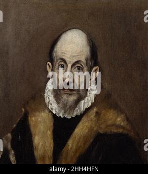 Porträt eines alten Mannes ca. 1595–1600 El Greco (Domenikos Theotokopoulos) die offenen Porträts des Griechen El Greco wurden immer wieder für ihren Naturalismus und ihre psychologische Einsicht bewundert, auch wenn (wie im 18. Jahrhundert) seine anderen Werke in Ungnade fielen. Dieses Porträt von etwa 1595–1600 wurde abwechselnd als suchendes Selbstporträt angenommen und abgelehnt. Obwohl es kein dokumentiertes Porträt des Künstlers gibt, scheint er sich in unterstützende Rollen innerhalb einiger seiner Bilder eingespielt zu haben, und diese haben eine gewisse Ähnlichkeit mit dem gegenwärtigen Sitter. Porträt eines alten Mannes 436574 Stockfoto