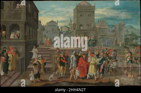 Christus überreichte dem Volk eine Kopie nach Lucas van Leyden Niederlandisch. Christus dem Volk vorgestellt. Kopie nach Lucas van Leyden (deutsch, wahrscheinlich Ende 16th. Jahrhundert). Öl, Gold und Silber auf Linde. Gemälde Stockfoto