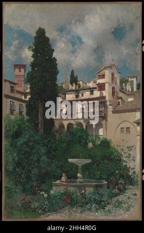 A Spanish Garden 1871 Martín Rico y Ortega Spanish. Ein spanischer Garten. Martín Rico y Ortega (Spanisch, Madrid 1833–1908 Venedig). 1871. Öl auf Leinwand. Gemälde Stockfoto