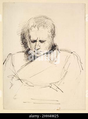 Study of a man Gazing Down 1840–80 George Richmond die Feder- und Tuschezeichnung von British Richmond könnte den Cousin seines Freundes Samuel Palmer, John Giles (1810-1880), darstellen. Der Künstler war ein produktiver und erfolgreicher Porträtist, und es ist bekannt, dass er dieses Thema in einem Werk gemalt hat, das jetzt in einer privaten Sammlung ist. Studie eines Mannes, der nach unten schaut. George Richmond (British, Brompton 1809–1896 London). 1840–80. Stift und braune Tinte. Zeichnungen Stockfoto