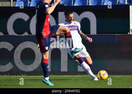 Sardegna Arena, Cagliari, Italien, 23. Januar 2022, Cristiano Biraghi von Fiorentina während des Spiels Cagliari Calcio gegen ACF Fiorentina - italienische Fußballserie A Stockfoto