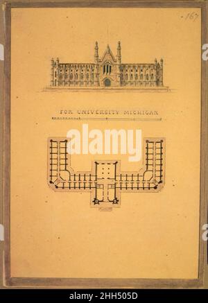 Entwurf für University of Michigan (Höhe und Plan) ca. 1838–39 Alexander Jackson Davis Amerikaner. Entwurf für University of Michigan (Höhe und Plan) 360421 Stockfoto