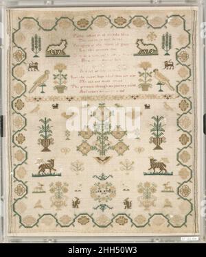 Sampler 1777 Britisch. Probennehmer. Britisch. 1777. Seide auf Wolle. Bestickt Mit Textilien Stockfoto