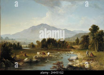 Höhepunkt: Shandaken Mountains 1853 Asher Brown Durand American Dieses Werk, das 1853 erstmals auf der jährlichen Ausstellung der National Academy of Design in New York City gezeigt wurde, zeigt eine Szene in der Nähe der Stadt Olive, New York, wo Durand die Sommer 1853 und 1855 verbrachte. Während dieser Monate wiederholte er Skizzen, die er von einem nahegelegenen Berg, dem High Point (auch bekannt als Ashokan High Point), bei einem früheren Besuch in der Region im Jahr 1847 gemacht hatte. Im Gegensatz zu seinen großen „historischen Landschaften“ konzentrierte sich der Künstler auf die Darstellung von Licht und Schatten in einer bukolischen Umgebung, die bei einem Inkr beliebt ist Stockfoto