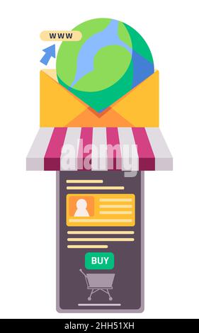 Smartphone Store Front Symbol Marketing E-Mail Globus Internet Verteilung digitale Transaktion online Stock Vektor