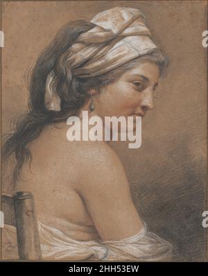 Studie einer sitzenden Frau von hinten gesehen (Marie-Gabrielle Capet) 1789 Adélaïde Labille-Guiard Französisch die französische Porträtfotografie in Miniatur, Pastell und Öl wurde 1783 in die Académie Royale aufgenommen, eine der wenigen Frauen im Frankreich des 18. Jahrhunderts, die diese Ehre verdient hatte. Dieses seltene Beispiel ihrer Zeichenkunst zeigt ihre energische Technik in trois-Buntstiften (rote, schwarze und weiße Kreiden), ähnlich der ihres Mannes François-André Vincent (1746-1816). Sie zeigt hier ihre engagierte Schülerin Marie-Gabrielle Capet (1761-1818), die im Haushalt des Paares lebte und auch nach Lab lebte Stockfoto