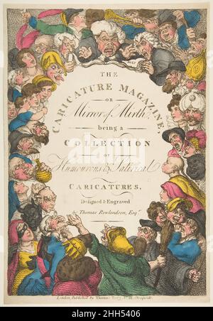 Titelseite, The Caricature Magazine, or Mirror of Mirth November 19, 1808 Thomas Rowlandson British viele Köpfe, grotesk und anders, sind um einen ovalen Raum gruppiert. Im Zentrum steht der Titel: „The Caricature Magazine, or Mirror of Mirth, being a Collection of humorvoll & satirische Karikaturen, designed & graved by Thomas Rowlandson, Esqr.“ Aus einer Publikation, die erstmals 1807 in Teilen veröffentlicht wurde (die ersten 5 enthielten etwa 500 Platten von Crukshank, Woodward, Rowlandson und anderen). Der Titel variiert leicht zwischen den Ausgaben.. Titelseite, The Caricature Magazine oder Mirror of Mirth 392759 Stockfoto