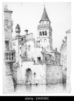 Campanile und Rio di San Polo, Venedig 1883 Andrew Fisher Bunner. Campanile und Rio di San Polo, Venedig. Andrew Fisher Bunner (1841–1897). Amerikanisch. 1883. Schwarze Tinte und Graphitspuren auf off-white wove paper Stockfoto