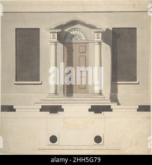 Entwurf für eine dorische Veranda, Plan und Höhe zweite Hälfte 18th Jahrhundert Stil von Robert Adam British, schottisch. Design für eine dorische Veranda, Plan und Elevation. Stil von Robert Adam (britisch, Kirkcaldy, Schottland 1728–1792 London). Zweite Hälfte 18th Jahrhundert. Stift und Tinte, Pinsel und Wasch Stockfoto