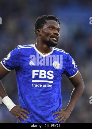 LEICESTER, GROSSBRITANNIEN. JAN 23rd Daniel Amartey von Leicester City während des Premier League-Spiels zwischen Leicester City und Brighton und Hove Albion am Sonntag, den 23rd. Januar 2022 im King Power Stadium, Leicester. (Kredit: Jon Hobley | MI News) Kredit: MI Nachrichten & Sport /Alamy Live News Stockfoto