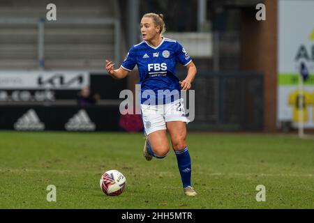 Burton, Großbritannien. 23rd Januar 2022. Burton, England, 23rd. Januar 20 Jemma Purfield (23 Leicester City) in Aktion beim WSL-Spiel zwischen Leicester City und Aston Villa im Pirelli-Stadion Gareth Evans/SPP Credit: SPP Sport Press Photo. /Alamy Live News Stockfoto