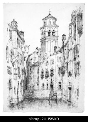 Rio e Campanile San Martino, Venedig 1883 Andrew Fisher Bunner. Rio e Campanile San Martino, Venedig. Andrew Fisher Bunner (1841–1897). Amerikanisch. 1883. Stift und schwarze Tinte auf off-white wove Papier Stockfoto