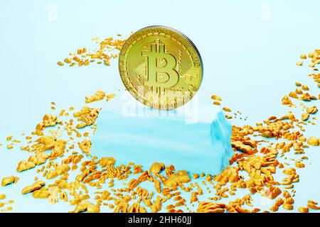 Dreidimensionales Rendern von Gold Bitcoin Stockfoto