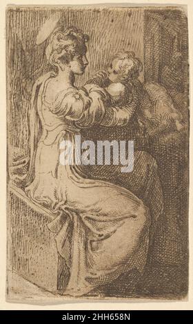 Jungfrau und Kind ca. 1527-1530 Parmigianino (Girolamo Francesco Maria Mazzola) Italienisch. Jungfrau und Kind. Parmigianino (Girolamo Francesco Maria Mazzola) (Italienisch, Parma 1503–1540 Casalmaggiore). Ca. 1527-1530. Radierung mit Gravur und Trockenpunkt in braun gedruckt; zweiter Zustand von vier. Ausdrucke Stockfoto