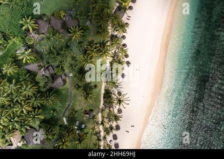 Mauritius, Black River, Flic-en-Flac, Hubschrauberblick auf den Sandstrand und das Küstenresort Stockfoto