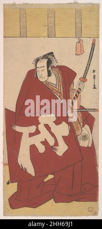 Der Schauspieler Onoe Mtsusuke in Shibaraku in Deep Red Roben ca. 1781 Katsukawa Shunshō 勝川春章 Japanisch. Der Schauspieler Onoe Mtsusuke in Shibaraku in Deep Red Roben 55497 Stockfoto