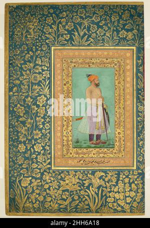 'Portrait of Sayyid Abu'l Muzaffar Khan, Khan Jahan Barha', Folio aus dem Shah Jahan Album Recto: Ca. 1630; rückseitig: Ca. 1530–50 Gemälde von Lalchand. 'Portrait of Sayyid Abu'l Muzaffar Khan, Khan Jahan Barha', Folio aus dem Shah Jahan Album 451294 Stockfoto