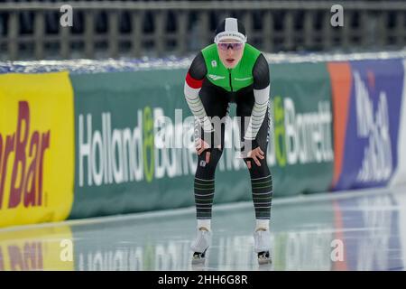 HEERENVEEN, NIEDERLANDE - 23. JANUAR: Michelle de Jong vom Team Reggeborgh beim 1000m-Sprint der Frauen beim 2022 NK Allround & Sprint am 23. Januar 2022 in Heerenveen, Niederlande (Foto by Douwe Bijlsma/Orange Picts) House of Sports Stockfoto