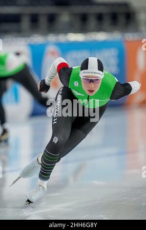 HEERENVEEN, NIEDERLANDE - 23. JANUAR: Michelle de Jong vom Team Reggeborgh beim 1000m-Sprint der Frauen beim 2022 NK Allround & Sprint am 23. Januar 2022 in Heerenveen, Niederlande (Foto by Douwe Bijlsma/Orange Picts) House of Sports Stockfoto