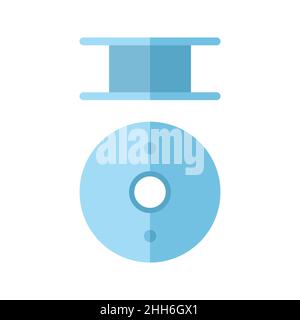 Spule isoliert auf weißem Hintergrund. Spule blaue Farbe zum Nähen, nähen Maschine in flachen Stil Vektor-Illustration. Stock Vektor