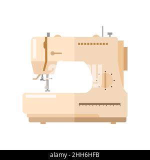 Nähmaschine beige Farbe isoliert auf weißem Hintergrund. Moderne Maschine zum Nähen in flacher Vektorgrafik. Stock Vektor