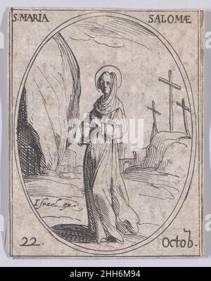 Ste. Maria Salomé (St. Mary Salome), Oktober 22nd, aus Les Images De Tous Les Saincts et Saintes de L'Année (Bilder aller Heiligen und religiösen Ereignisse des Jahres) 1636 Jacques Callot Französisch dieser Druck ist Teil einer Serie, die aus einem Titelblatt, einem Frontispiz und 122 Tafeln besteht. Jede dieser 122 Tafeln enthält vier ovale Szenen, die Heilige und religiöse Ereignisse für jeden Tag des Jahres darstellen. Diese Radierung war ursprünglich eine von vier ovalen Szenen auf einer Platte in der Serie. Ste. Maria Salomé (St. Mary Salome), Oktober 22nd, aus Les Images De Tous Les Saincts et Saintes de L'Année (Bilder von Stockfoto