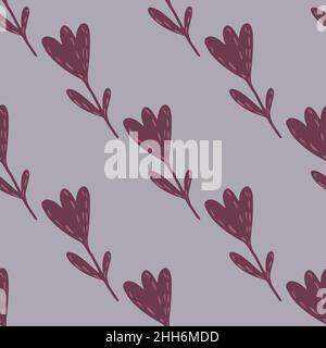Lila violette Tulpen Silhouetten nahtlose Doodle-Muster. Handgezeichnete Blumen Ornament auf pastellfarbenem Hintergrund. Vektor-Illustration für saisonale Textil PR Stock Vektor