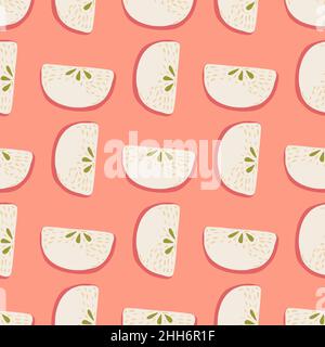 Abstrakt nahtlose Doodle Patern mit hellen Pastell Apfelscheiben Silhouetten. Rosa Hintergrund. Grafikdesign für Geschenkpapier und Stofftextur. Ve Stock Vektor