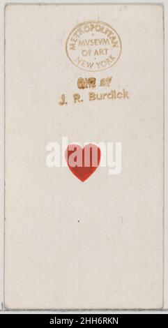 One Heart, aus der Spielkarten-Serie (N84) zur Förderung türkischer Cross-Cut-Zigaretten für W. Duke, Sons und Co. 1888, herausgegeben von W. Duke, Sons & Co. American Trade Cards aus der Spielkarten-Serie (N84), Im Jahr 1888 in einem Satz von 53 Karten ausgegeben, um die von W. Duke Sons & Co. Produzierten türkischen Cross-Cut-Zigaretten zu bewerben. Der Joker wirbt für Zigaretten der Marke Duke und das Ace of Spades zeigt eine Anzeige für türkische Cross-Cut-Zigaretten. Neben dem türkischen Cross-Cut wurde auch eine Version desselben Spielkartenensatzes veröffentlicht, um Th zu fördern Stockfoto