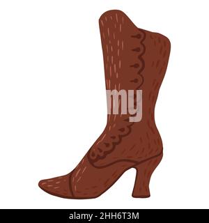 Antike Stiefel isoliert auf weißem Hintergrund. Vintage Schuhe braune Farbe in Doodle-Stil Vektor-Illustration Stock Vektor