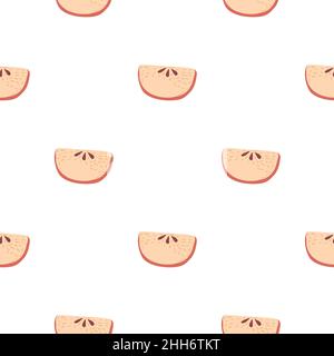 Isoliertes nahtloses Muster mit Doodle Apfelscheiben Ornament. Rosafarbener Lebensmitteldruck auf weißem Hintergrund. Grafikdesign für Geschenkpapier und Stoff Stock Vektor