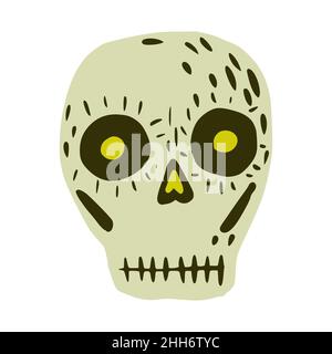 Schädel isoliert auf weißem Hintergrund. Einfacher Totenkopf für Festival-Skizze, handgezeichnet in Stil Doodle-Vektor-Illustration. Stock Vektor