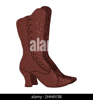 Paar antike Stiefel auf weißem Hintergrund. Vintage Schuhe braune Farbe in Doodle-Stil Vektor-Illustration. Stock Vektor