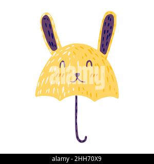 Regenschirme sehen aus wie Kaninchen auf weißem Hintergrund. Abstrakte Regenschirm gelbe Farbe in Doodle Vektor-Illustration. Stock Vektor