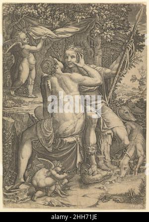 Venus und Adonde ca. 1570 Giorgio Ghisi Italienisch. Venus und Adonde 367694 Stockfoto