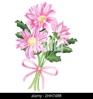 Ein Bouquet von rosa Blumen. Aquarell Vintage Illustration. Isoliert auf weißem Hintergrund. Für das Design. Geeignet für Postkarten, Hochzeitseinladung. Stockfoto