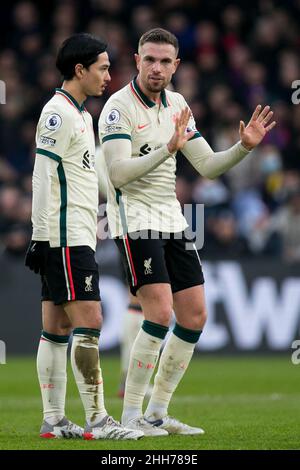 LONDON, Großbritannien JAN 23rd Jordan Henderson von Liverpool spricht während des Premier League-Spiels zwischen Crystal Palace und Liverpool im Selhurst Park, London, am Sonntag, 23rd. Januar 2022. (Kredit: Federico Maranesi | MI Nachrichten) Kredit: MI Nachrichten & Sport /Alamy Live Nachrichten Stockfoto