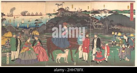 Ausländer besuchen die berühmte Stätte von Mt. Gongen in Kanagawa 2nd Monate, 1861 Utagawa Yoshikazu Japanisch. Ausländer besuchen die berühmte Stätte von Mt. Gongen in Kanagawa 73449 Stockfoto