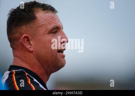 Bradford, Großbritannien. 23rd Januar 2022. Odsal Stadium, Bradford, West Yorkshire, 23th. Januar 2022. Rugby League-freundlich vor der Saison - Bradford Bulls gegen Leeds Rhinos George Flanagan von Bradford Bulls. Kredit: Touchlinepics/Alamy Live Nachrichten Stockfoto