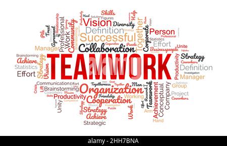 Teamwork Word Cloud-Vorlage. Hintergrund des Geschäftskonzepts. Stock Vektor